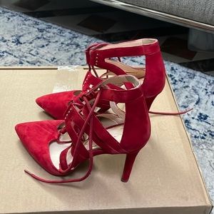 NWOT Red Jessica Simpson Lace Up  Leather Suede Pumps